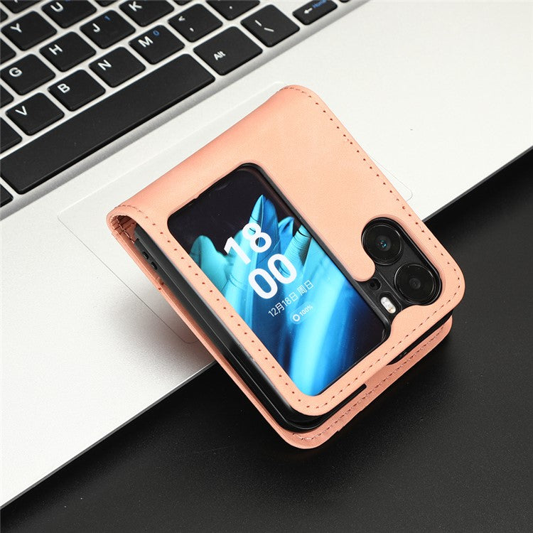 Skin-Touch Phone Case for Oppo Find N2 Flip 5G Separable Design Leather Coated PC Cover with Wallet - Pink