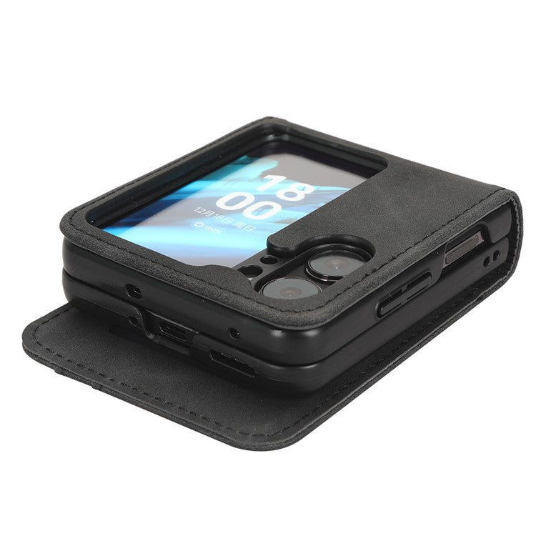 Skin-Touch Phone Case for Oppo Find N2 Flip 5G Separable Design Leather Coated PC Cover with Wallet - Black