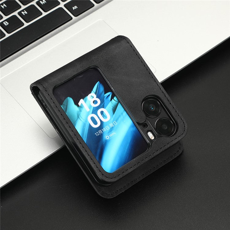 Skin-Touch Phone Case for Oppo Find N2 Flip 5G Separable Design Leather Coated PC Cover with Wallet - Black