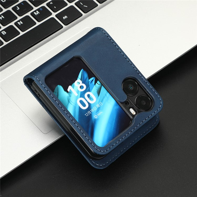 Skin-Touch Phone Case for Oppo Find N2 Flip 5G Separable Design Leather Coated PC Cover with Wallet - Blue