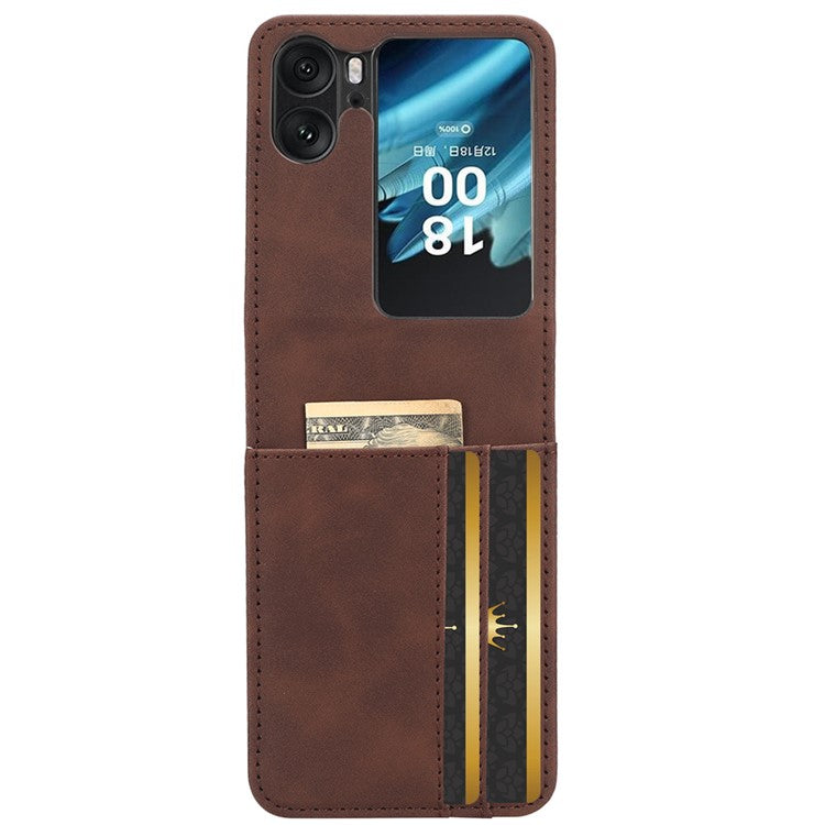 Skin-Touch Phone Case for Oppo Find N2 Flip 5G Separable Design Leather Coated PC Cover with Wallet - Brown