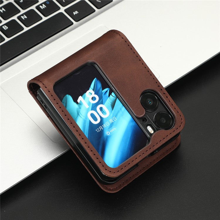 Skin-Touch Phone Case for Oppo Find N2 Flip 5G Separable Design Leather Coated PC Cover with Wallet - Brown
