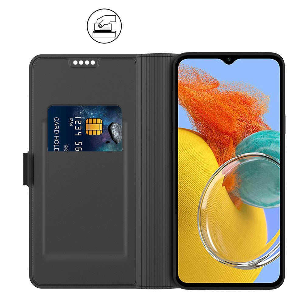 For Samsung Galaxy M14 5G Stand Leather Phone Case Card Holder Mobile Phone Cover - Black