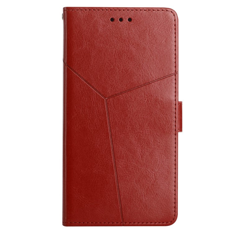 For Google Pixel 7a HT01 PU Leather Wallet Phone Case Y-shaped Line Imprinted  Stand Cover - Brown