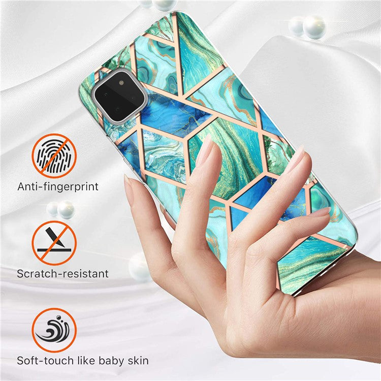 YB IMD Series-3 Soft TPU Case for Samsung Galaxy A22 5G (EU Version) , Marble Pattern IMD IML Double-sided Electroplating Cover - Green