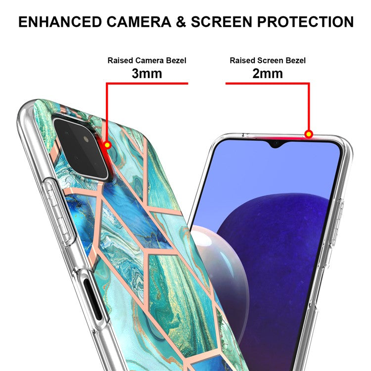 YB IMD Series-3 Soft TPU Case for Samsung Galaxy A22 5G (EU Version) , Marble Pattern IMD IML Double-sided Electroplating Cover - Green