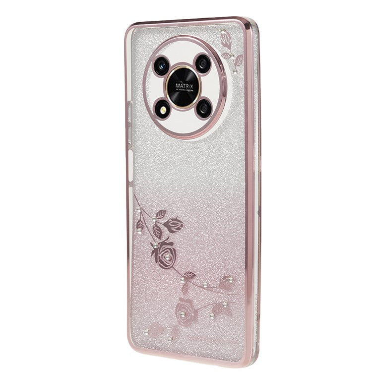KADEM For Honor X30 5G Rhinestone Decor TPU Phone Case Flower Electroplating Smartphone Cover - Rose Gold