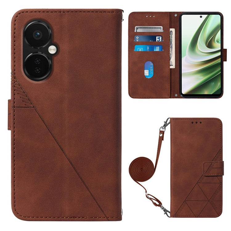 YB Imprinting Series-2 Anti-Drop Case for OnePlus Nord CE 3 Lite 5G / Nord N30 5G Leather Flip Cover Imprinted Lines Business Phone Case - Brown