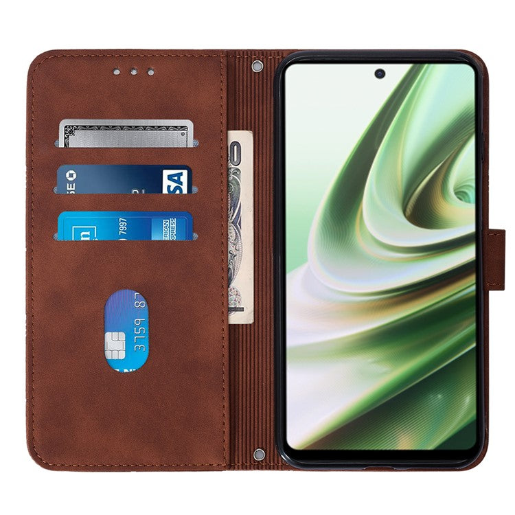 YB Imprinting Series-2 Anti-Drop Case for OnePlus Nord CE 3 Lite 5G / Nord N30 5G Leather Flip Cover Imprinted Lines Business Phone Case - Brown