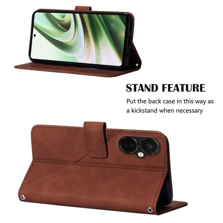 YB Imprinting Series-2 Anti-Drop Case for OnePlus Nord CE 3 Lite 5G / Nord N30 5G Leather Flip Cover Imprinted Lines Business Phone Case - Brown