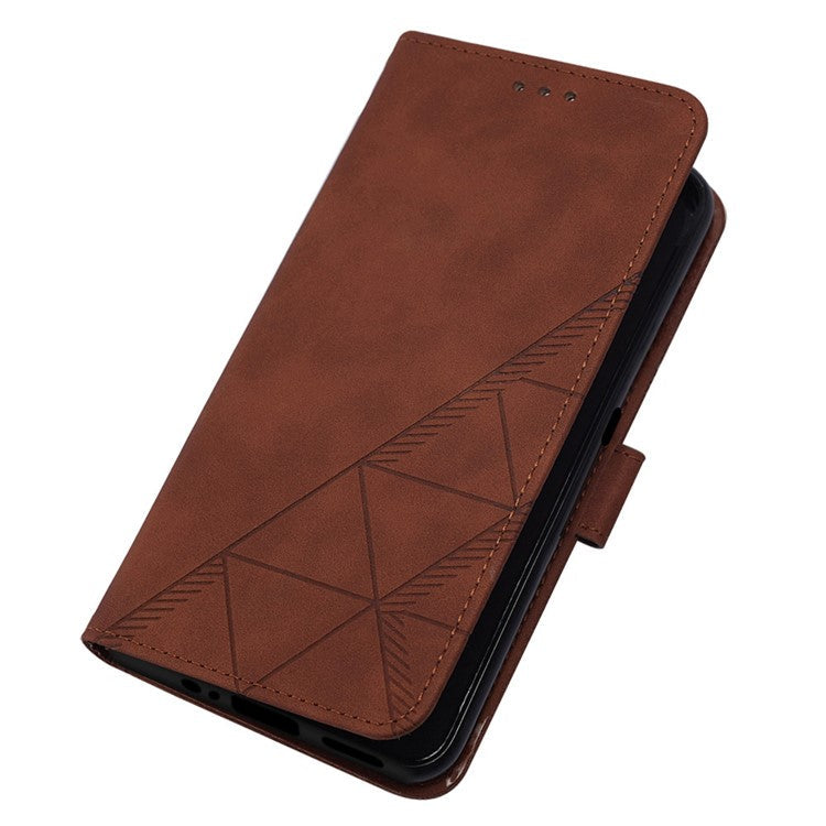 YB Imprinting Series-2 Anti-Drop Case for OnePlus Nord CE 3 Lite 5G / Nord N30 5G Leather Flip Cover Imprinted Lines Business Phone Case - Brown