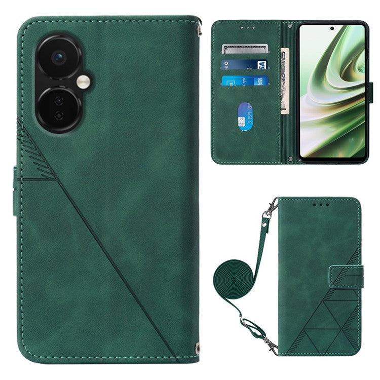 YB Imprinting Series-2 Anti-Drop Case for OnePlus Nord CE 3 Lite 5G / Nord N30 5G Leather Flip Cover Imprinted Lines Business Phone Case - Blackish Green