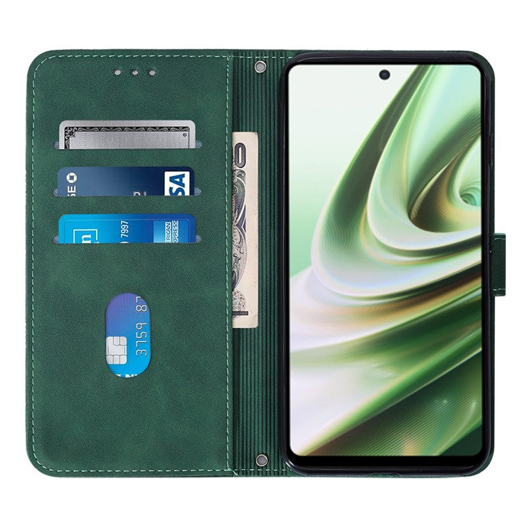 YB Imprinting Series-2 Anti-Drop Case for OnePlus Nord CE 3 Lite 5G / Nord N30 5G Leather Flip Cover Imprinted Lines Business Phone Case - Blackish Green