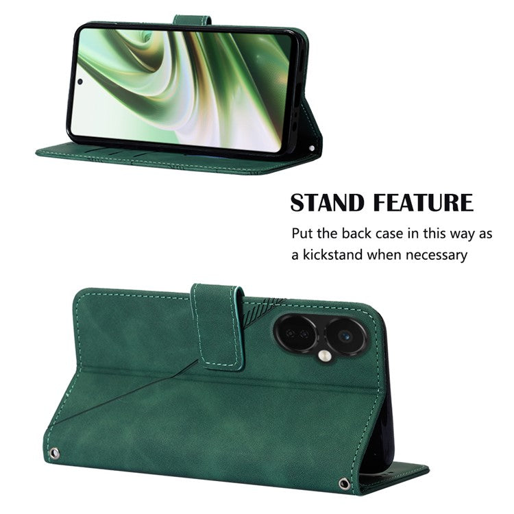 YB Imprinting Series-2 Anti-Drop Case for OnePlus Nord CE 3 Lite 5G / Nord N30 5G Leather Flip Cover Imprinted Lines Business Phone Case - Blackish Green