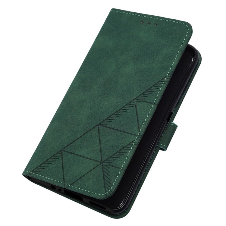 YB Imprinting Series-2 Anti-Drop Case for OnePlus Nord CE 3 Lite 5G / Nord N30 5G Leather Flip Cover Imprinted Lines Business Phone Case - Blackish Green
