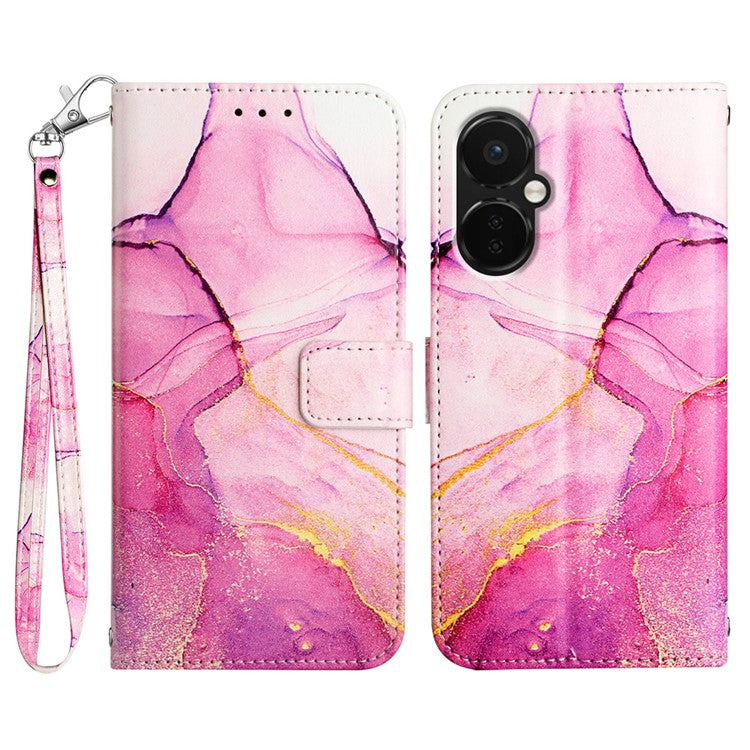 For OnePlus Nord CE 3 Lite 5G / Nord N30 5G Phone Case Marble Pattern YB Pattern Printing Leather Series-5 Phone Cover - Pink / Purple / Gold 001