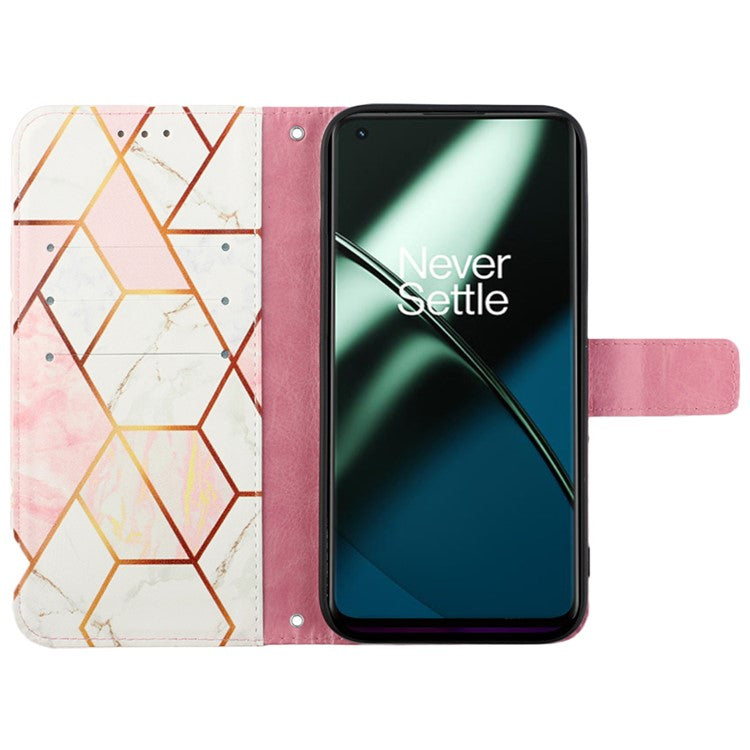 For OnePlus Nord CE 3 Lite 5G / Nord N30 5G Phone Case Marble Pattern YB Pattern Printing Leather Series-5 Phone Cover - Pink / White 002