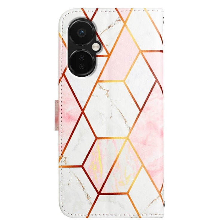 For OnePlus Nord CE 3 Lite 5G / Nord N30 5G Phone Case Marble Pattern YB Pattern Printing Leather Series-5 Phone Cover - Pink / White 002