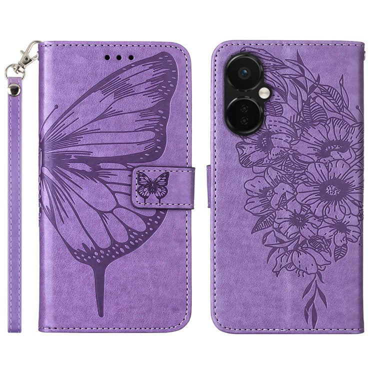 YB Imprinting Series-4 Phone Case for OnePlus Nord CE 3 Lite 5G / Nord N30 5G PU Leather Cover Imprinted Anti-Fall Wallet Case - Purple