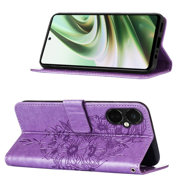 YB Imprinting Series-4 Phone Case for OnePlus Nord CE 3 Lite 5G / Nord N30 5G PU Leather Cover Imprinted Anti-Fall Wallet Case - Purple