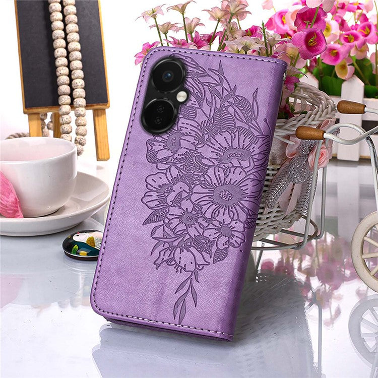 YB Imprinting Series-4 Phone Case for OnePlus Nord CE 3 Lite 5G / Nord N30 5G PU Leather Cover Imprinted Anti-Fall Wallet Case - Purple