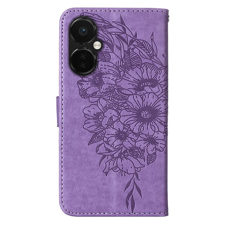 YB Imprinting Series-4 Phone Case for OnePlus Nord CE 3 Lite 5G / Nord N30 5G PU Leather Cover Imprinted Anti-Fall Wallet Case - Purple