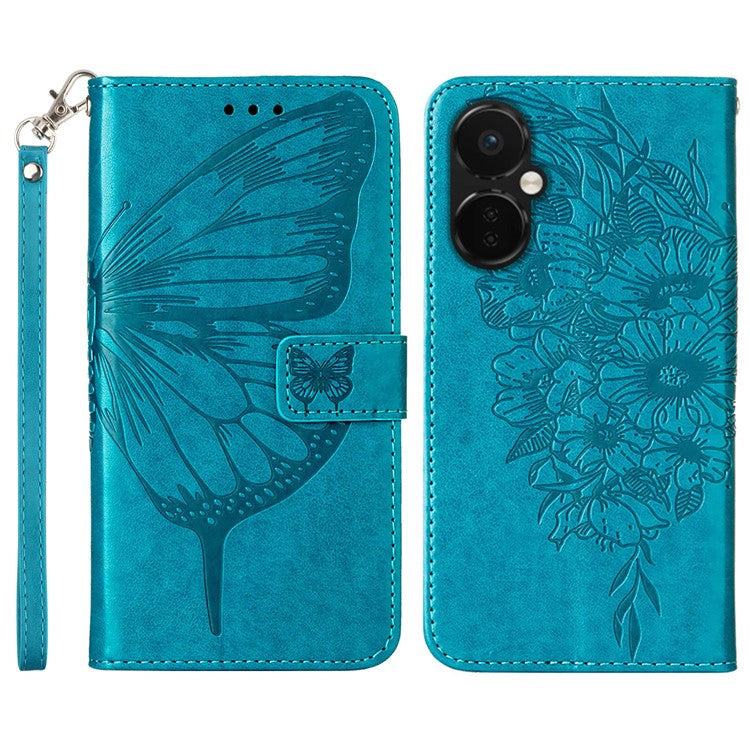 YB Imprinting Series-4 Phone Case for OnePlus Nord CE 3 Lite 5G / Nord N30 5G PU Leather Cover Imprinted Anti-Fall Wallet Case - Blue