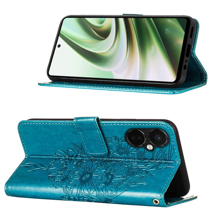 YB Imprinting Series-4 Phone Case for OnePlus Nord CE 3 Lite 5G / Nord N30 5G PU Leather Cover Imprinted Anti-Fall Wallet Case - Blue