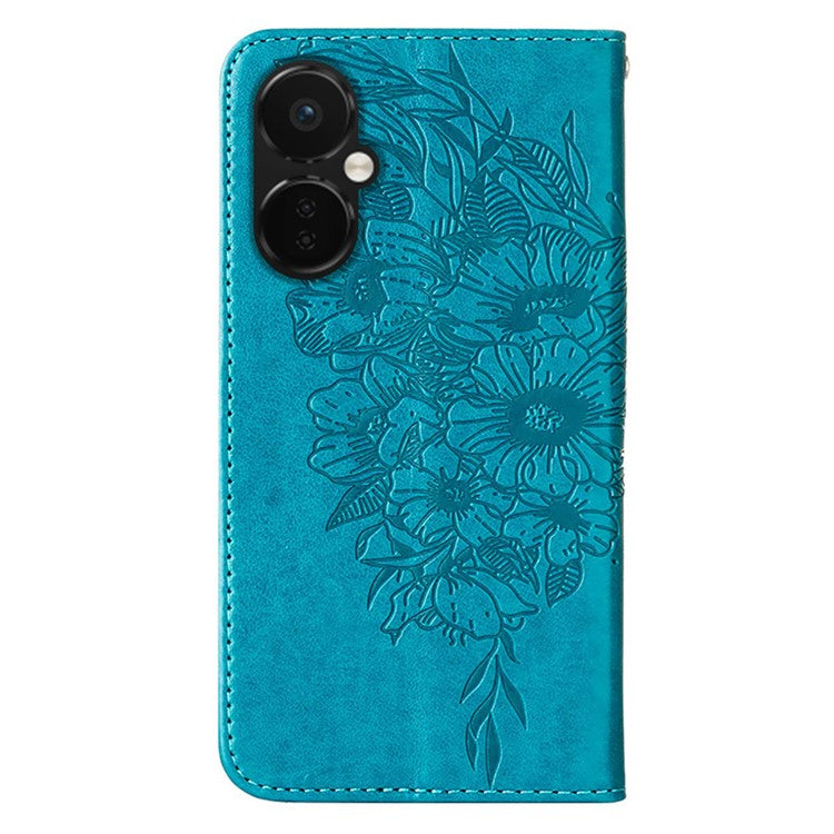 YB Imprinting Series-4 Phone Case for OnePlus Nord CE 3 Lite 5G / Nord N30 5G PU Leather Cover Imprinted Anti-Fall Wallet Case - Blue