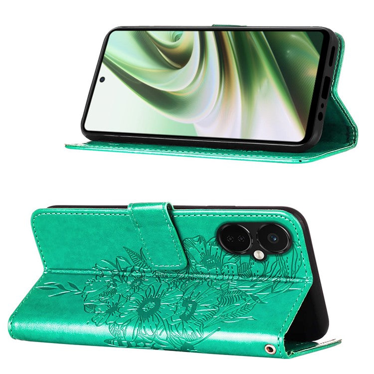 YB Imprinting Series-4 Phone Case for OnePlus Nord CE 3 Lite 5G / Nord N30 5G PU Leather Cover Imprinted Anti-Fall Wallet Case - Green