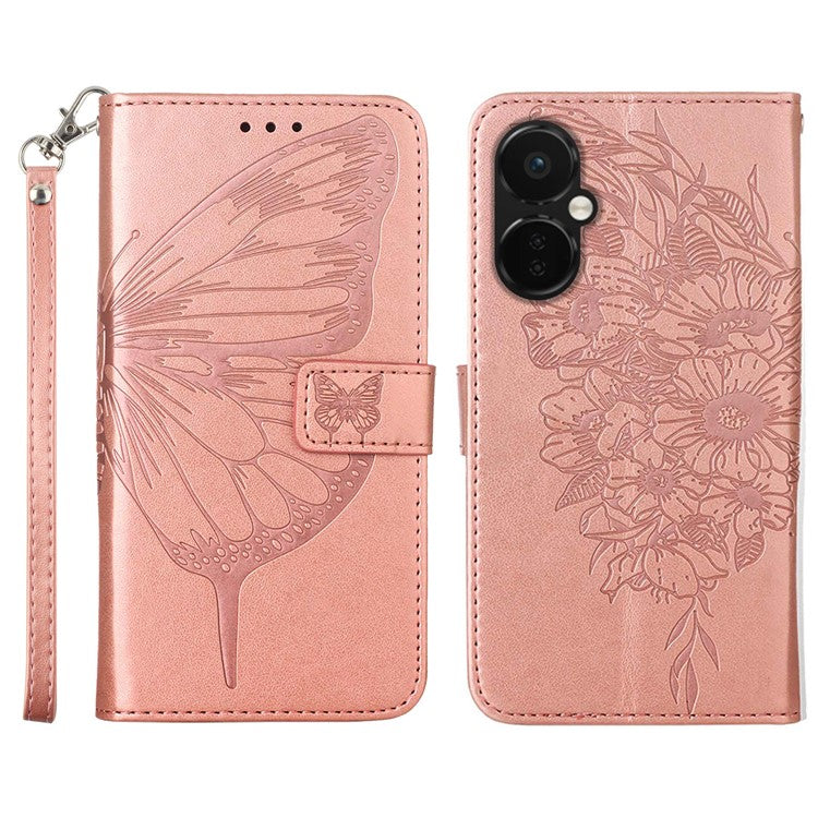 YB Imprinting Series-4 Phone Case for OnePlus Nord CE 3 Lite 5G / Nord N30 5G PU Leather Cover Imprinted Anti-Fall Wallet Case - Rose Gold