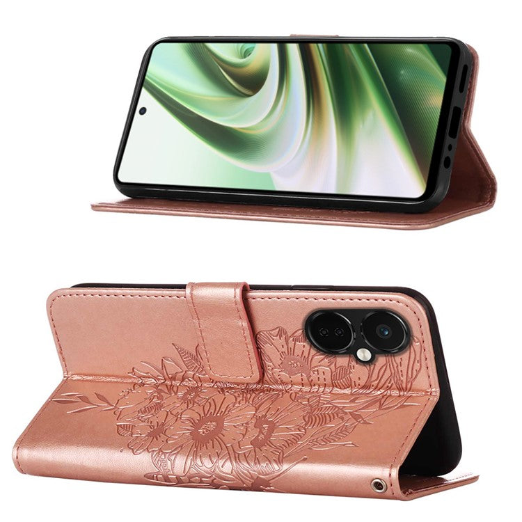 YB Imprinting Series-4 Phone Case for OnePlus Nord CE 3 Lite 5G / Nord N30 5G PU Leather Cover Imprinted Anti-Fall Wallet Case - Rose Gold