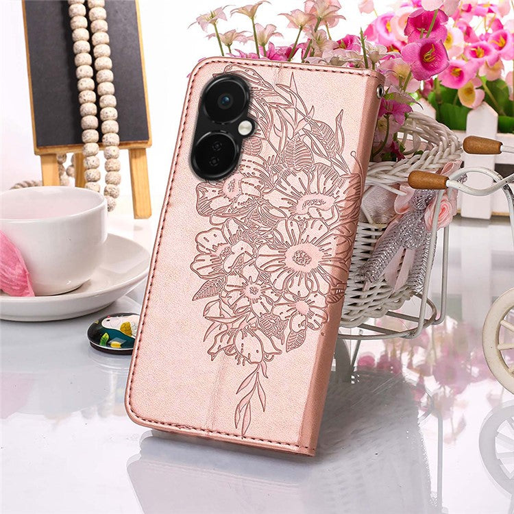 YB Imprinting Series-4 Phone Case for OnePlus Nord CE 3 Lite 5G / Nord N30 5G PU Leather Cover Imprinted Anti-Fall Wallet Case - Rose Gold