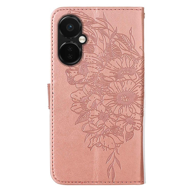YB Imprinting Series-4 Phone Case for OnePlus Nord CE 3 Lite 5G / Nord N30 5G PU Leather Cover Imprinted Anti-Fall Wallet Case - Rose Gold