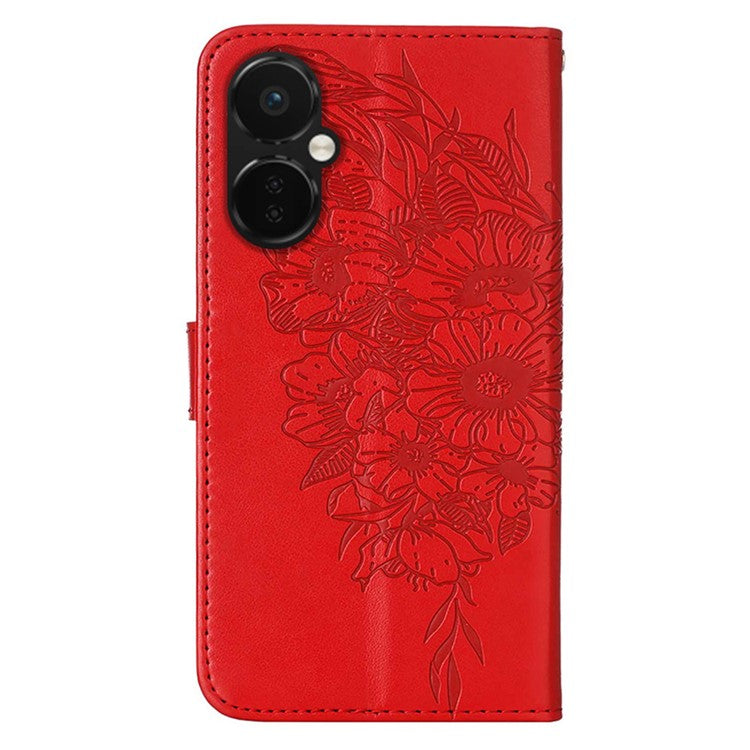 YB Imprinting Series-4 Phone Case for OnePlus Nord CE 3 Lite 5G / Nord N30 5G PU Leather Cover Imprinted Anti-Fall Wallet Case - Red