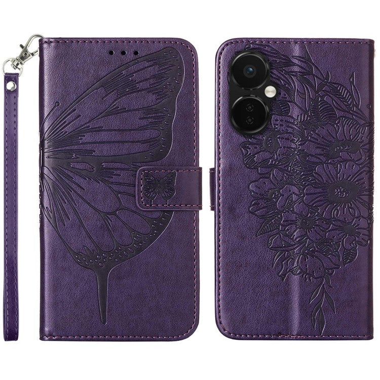 YB Imprinting Series-4 Phone Case for OnePlus Nord CE 3 Lite 5G / Nord N30 5G PU Leather Cover Imprinted Anti-Fall Wallet Case - Dark Purple