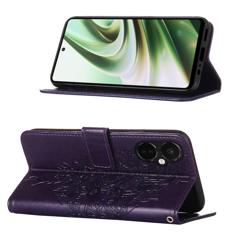 YB Imprinting Series-4 Phone Case for OnePlus Nord CE 3 Lite 5G / Nord N30 5G PU Leather Cover Imprinted Anti-Fall Wallet Case - Dark Purple