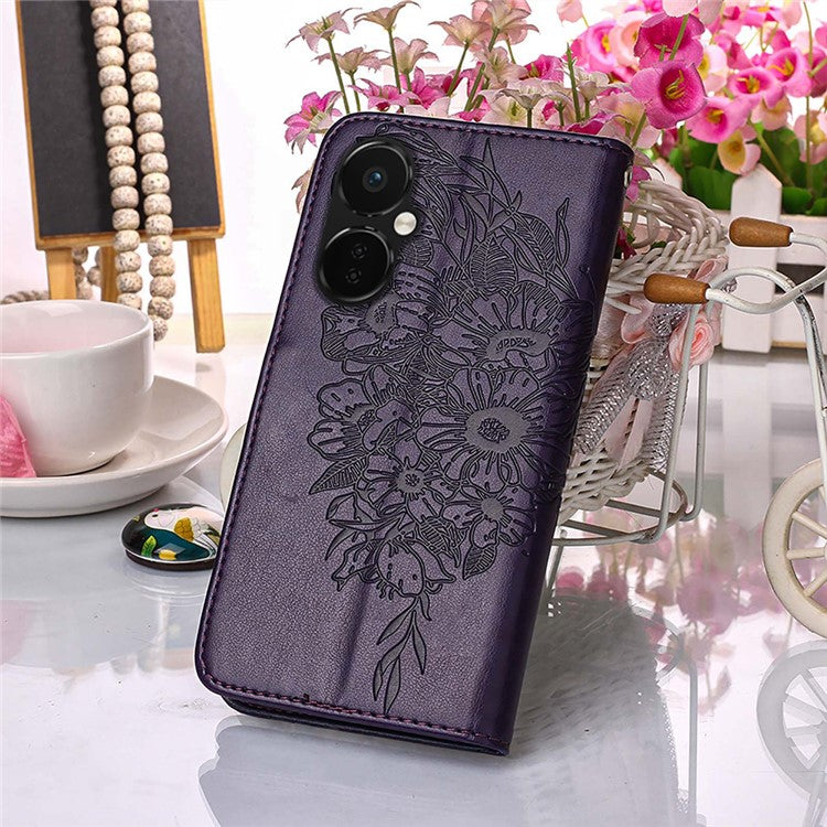 YB Imprinting Series-4 Phone Case for OnePlus Nord CE 3 Lite 5G / Nord N30 5G PU Leather Cover Imprinted Anti-Fall Wallet Case - Dark Purple