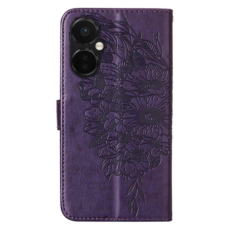 YB Imprinting Series-4 Phone Case for OnePlus Nord CE 3 Lite 5G / Nord N30 5G PU Leather Cover Imprinted Anti-Fall Wallet Case - Dark Purple