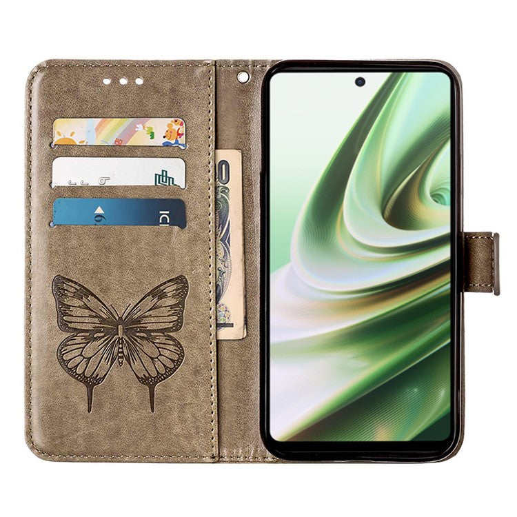 YB Imprinting Series-4 Phone Case for OnePlus Nord CE 3 Lite 5G / Nord N30 5G PU Leather Cover Imprinted Anti-Fall Wallet Case - Grey