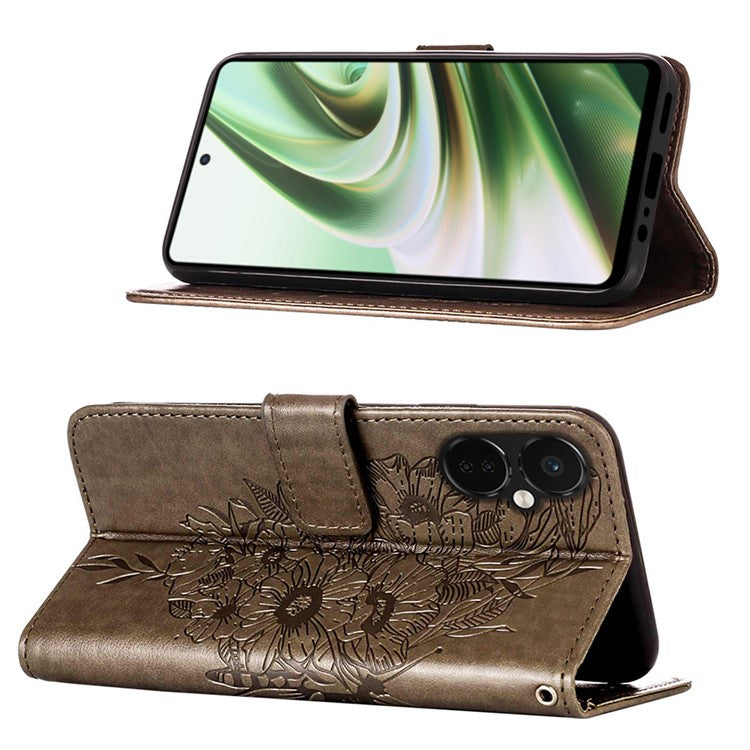 YB Imprinting Series-4 Phone Case for OnePlus Nord CE 3 Lite 5G / Nord N30 5G PU Leather Cover Imprinted Anti-Fall Wallet Case - Grey