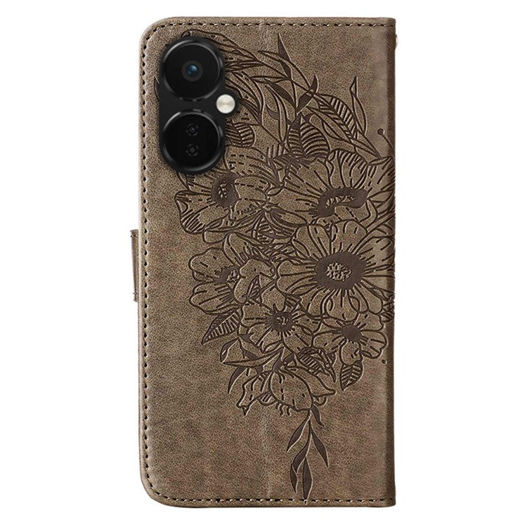 YB Imprinting Series-4 Phone Case for OnePlus Nord CE 3 Lite 5G / Nord N30 5G PU Leather Cover Imprinted Anti-Fall Wallet Case - Grey