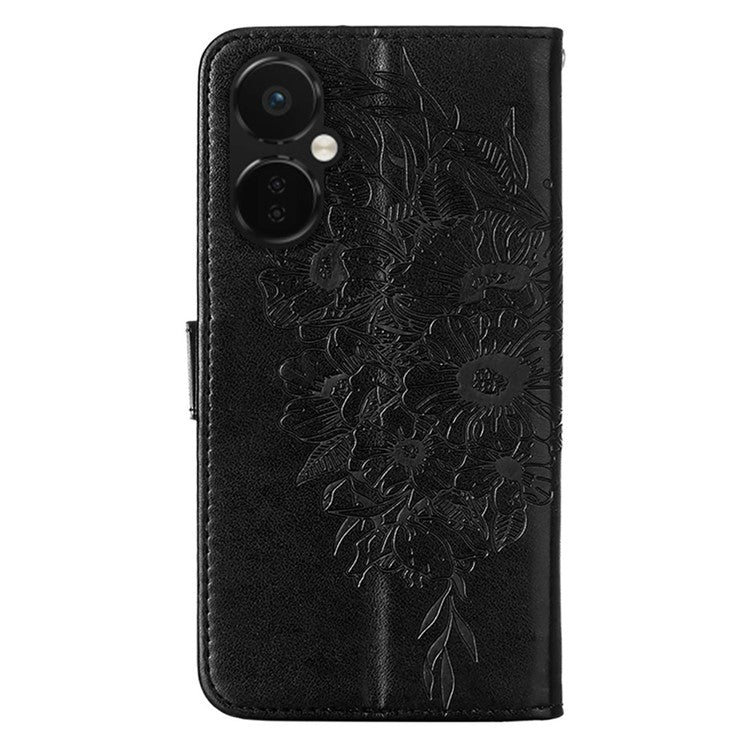 YB Imprinting Series-4 Phone Case for OnePlus Nord CE 3 Lite 5G / Nord N30 5G PU Leather Cover Imprinted Anti-Fall Wallet Case - Black