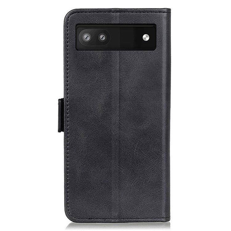 For Google Pixel 7a Phone Leather Case Cowhide Texture Phone Cover with Stand Wallet - Black