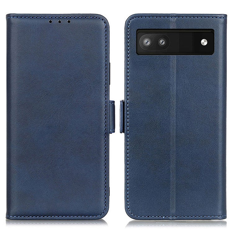 For Google Pixel 7a Phone Leather Case Cowhide Texture Phone Cover with Stand Wallet - Blue
