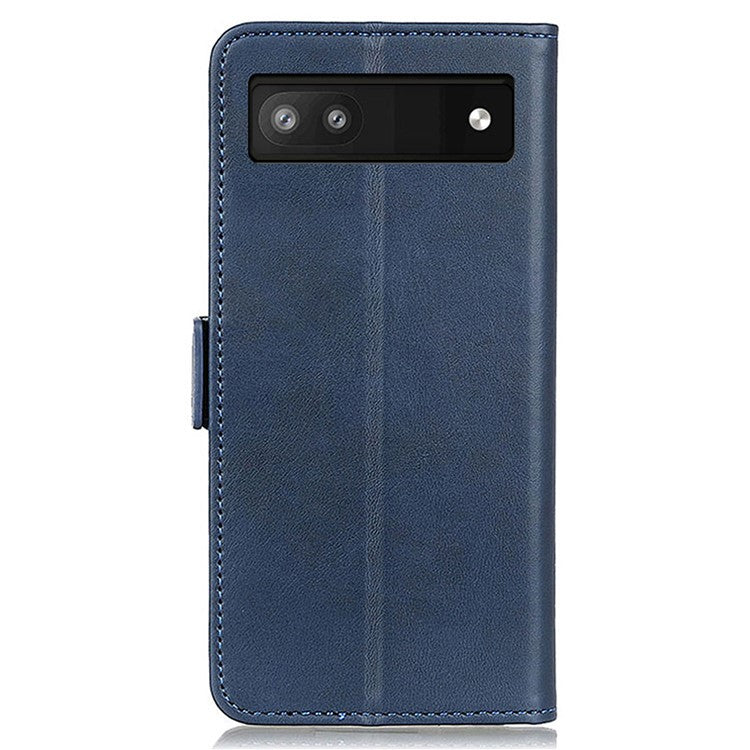 For Google Pixel 7a Phone Leather Case Cowhide Texture Phone Cover with Stand Wallet - Blue