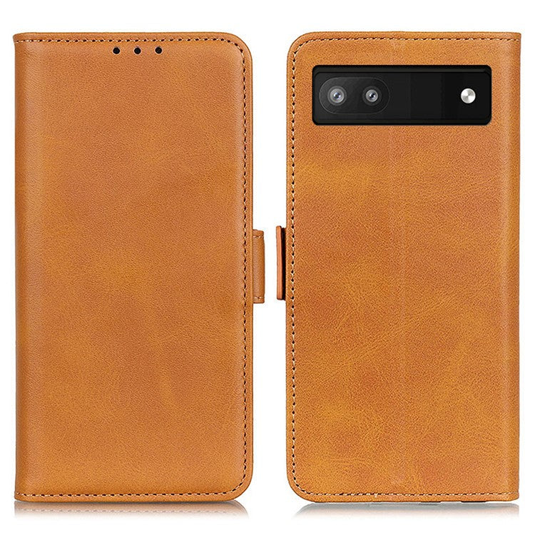 For Google Pixel 7a Phone Leather Case Cowhide Texture Phone Cover with Stand Wallet - Yellow