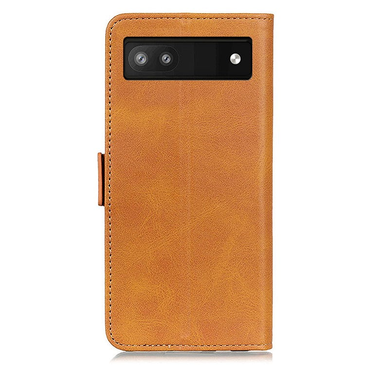 For Google Pixel 7a Phone Leather Case Cowhide Texture Phone Cover with Stand Wallet - Yellow