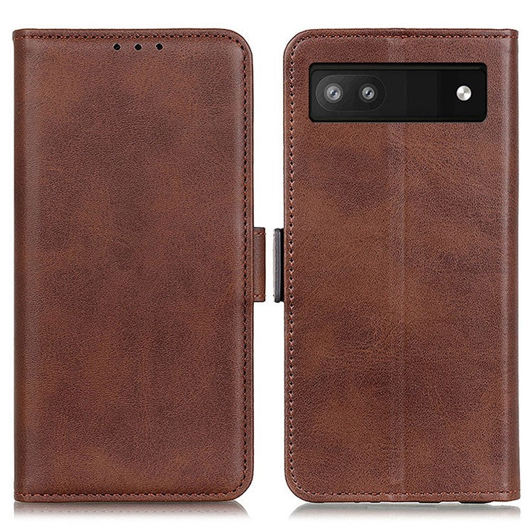 For Google Pixel 7a Phone Leather Case Cowhide Texture Phone Cover with Stand Wallet - Brown