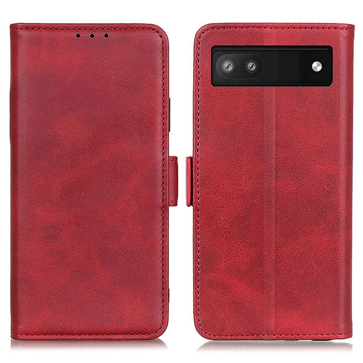 For Google Pixel 7a Phone Leather Case Cowhide Texture Phone Cover with Stand Wallet - Red
